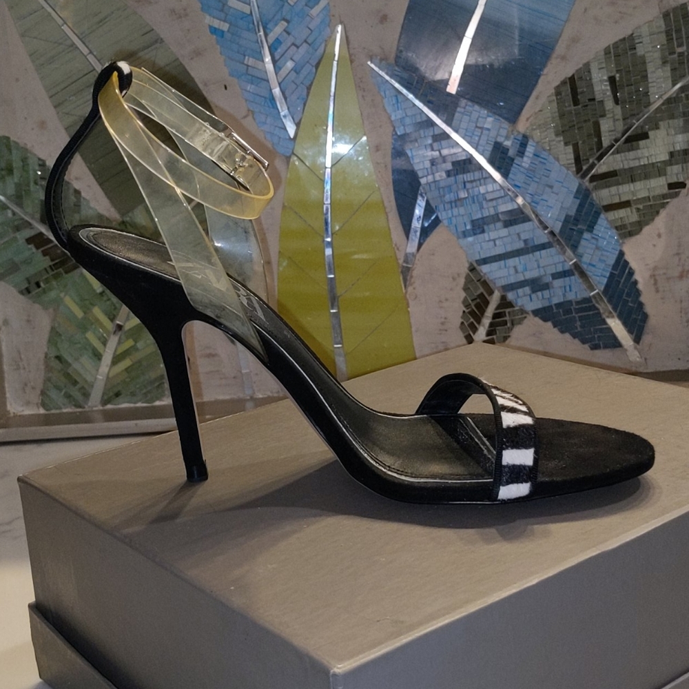 Zebra Print Pony hair strappy sandals -8 1/2